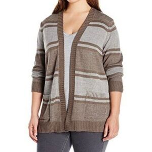 Jason Maxwell NWT Striped Boyfriend Open Cardigan Pockets Brown Stripe Size 1X